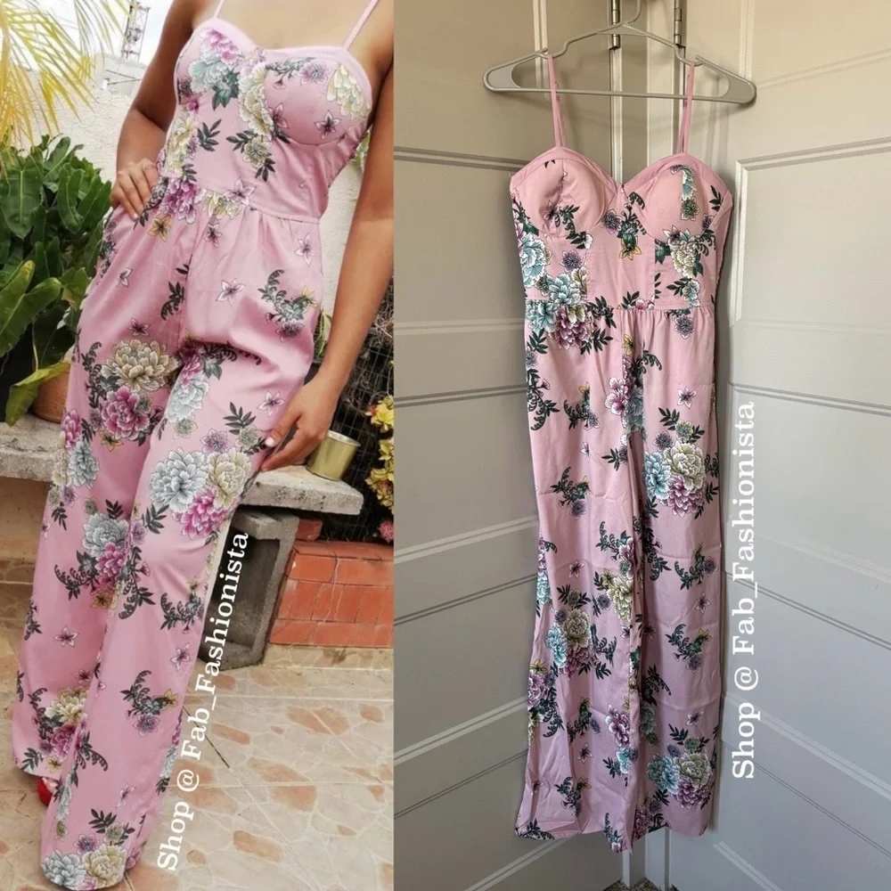 Moissanite Corset Bodice Wide Leg Jumpsuit Floral Size Medium